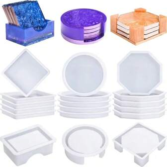 Silikonformar av harts, runda, fyrkantiga och oktagonformade formar, DIY Craft Coaster-formar
