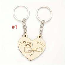 2pcs/Set Couples Matching Keychain Creative Wooden Key Chain Ring Birthday Valentine'S Day Gift For Him Her Girlfriend Boyfriend - Khaki - View 13