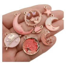 8入組多款金鍍琺瑯貓月星天體吊墜,diy 耳環、項鍊、手鍊首飾製作與工藝 - 粉色 - 查看 2