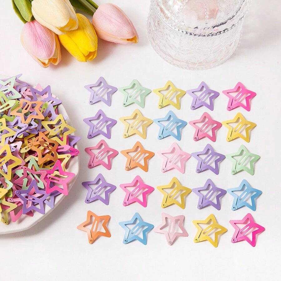 30pcs Girls' Sweet Hair Clips, Colorful Star Hair Accessories, Bangs Clips, Simple Everyday Hair Decorations - Multicolor - View 1
