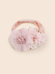 粉色嬰兒頭帶,配有小紅蘿蔔絲3d花朵,柔軟和無痕,彈性頭帶適用於嬰兒 - 淺粉色 - 查看 4