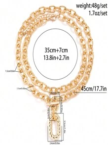 1pc Unique Aluminum Chain Multi-Layer Necklace - Gold - View 3