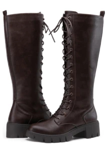 Women's 9603 Knee High Boots, Platform Chunky Heel Boots For Women - whisky - Xem 6