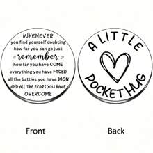 1枚女士鼓勵不鏽鋼口袋擁抱令,遠距離關係紀念禮物,鼓舞人心的禮物,最好的朋友家人青少年兒子女兒禮物 - 銀色 - 查看 1