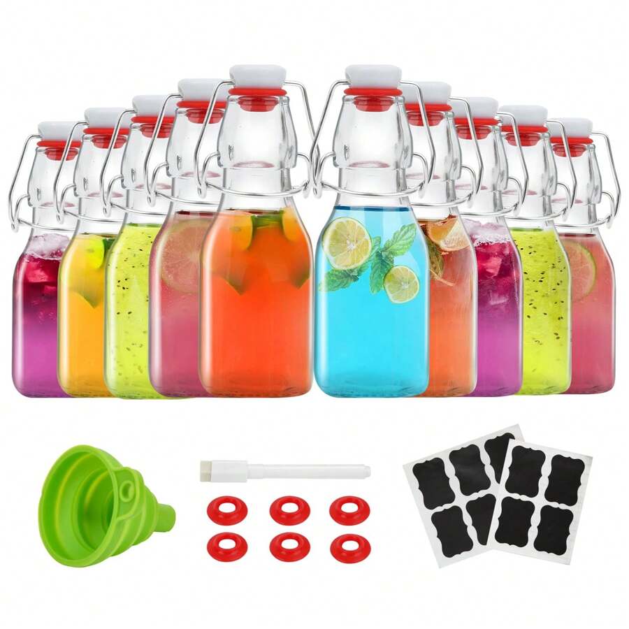 Swing Top Glass Bottles 4 Oz With Flip Airtight Lids For Home Brewing, Beverages, Oil, Vinegar, Water, Soda, Kefir, Limoncello, Homemade Liquor, Vanilla(10 Pack) - 彩色 - 查看 1