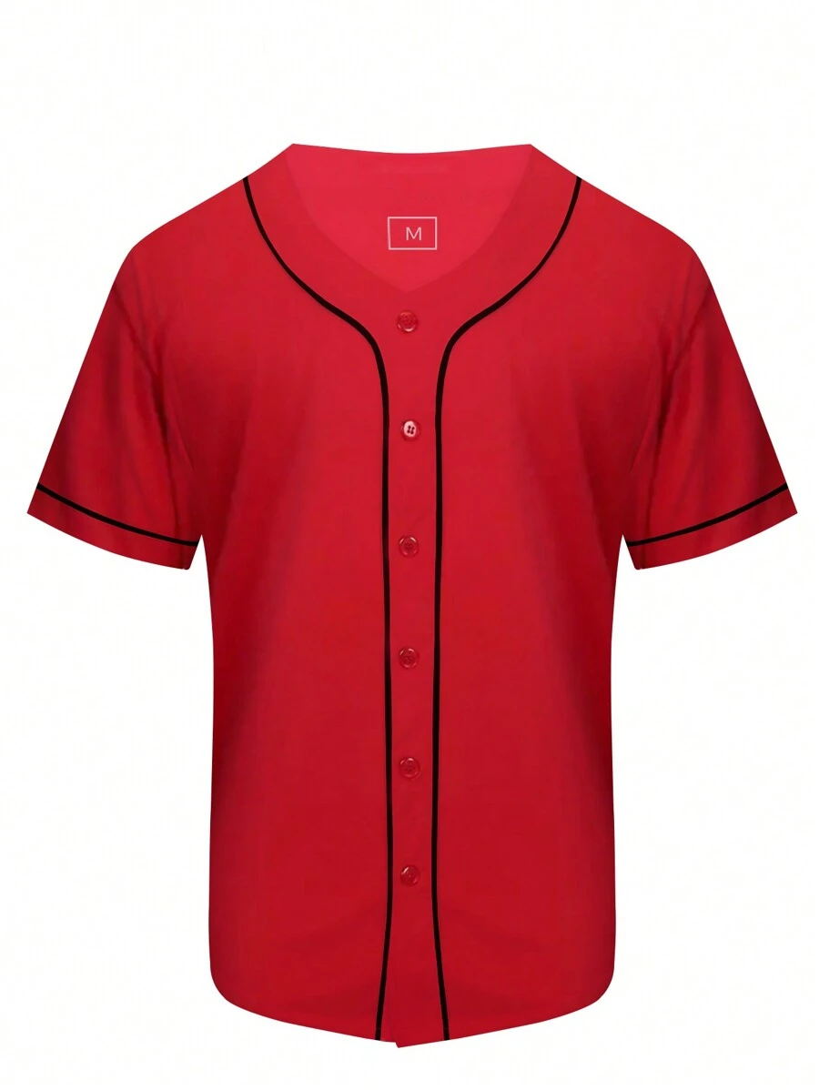Men's Classic Solid Color Baseball Jersey, Suitable For Training, Games And Parties Gym Clothes Men - Red - View 1