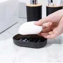 4件黑色大理石圖案浴室套裝,包括漱口杯、牙刷架、乳液瓶、肥皂盒 - 黑與白 - 查看 5