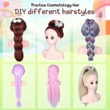 頭髮娃娃美髮練習假頭,18英吋頭髮娃娃美髮練習假頭,編織美容娃娃,耐熱纖維頭髮,色彩繽紛的人造頭髮 - 灰色 - 查看 8