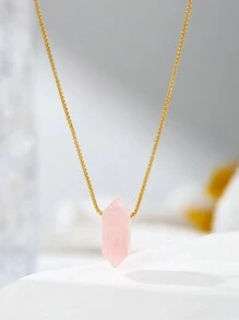 Collier de pendentif hexagonal en cristal naturel double pointe mignon et de luxe à la mode avec chaîne plaquée or 18 carats, cadeau de vacances unisexe - collier - Voir 15