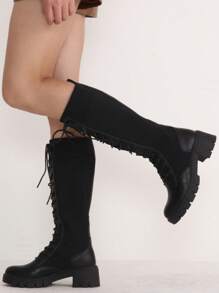 Women's 9603 Knee High Boots, Platform Chunky Heel Boots For Women - màu đen - Xem 8