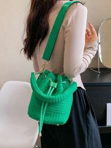 1 件 2023 新款包包女士时尚毛绒水桶包百搭单肩斜挎包手提女士包 - 綠色 - 查看 3