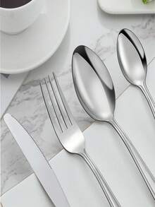 APEO 16件銀/不銹鋼餐具套裝,適用於家庭廚房,餐廳,酒店,鏡面拋光,可放入洗碗機清洗 - 銀色 - 查看 4