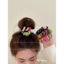 1pc Cute Plush High-Grade Hair Ties, High Elasticity Hair Tie, Hair Accessories For Women - Khaki - View 8