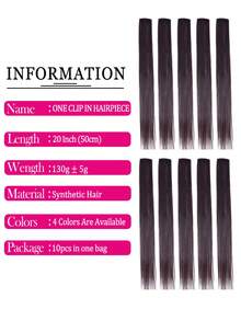 20 Inch Vibrant Rainbow Colored Hair Extensions Clip In Hair Accessories For Girls Colorful Straight Hair Extensions Party Highlights For Women - Chocolate Brown - View 5