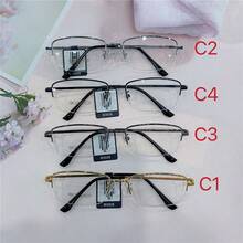 1 Pair Men's Round Semi Rimless Prescription Eyeglasses Frames, Business Style - Multicolor - View 1