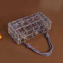 Fashionable European And American Transparent Sparkling Cord Acrylic Party Handbag, Silver Rhinestone Clutch Purse, Mini Square Bag For Women, Evening Dress Party Hard Box Bag - Purple - View 4