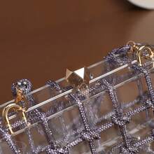 Fashionable European And American Transparent Sparkling Cord Acrylic Party Handbag, Silver Rhinestone Clutch Purse, Mini Square Bag For Women, Evening Dress Party Hard Box Bag - Purple - View 6