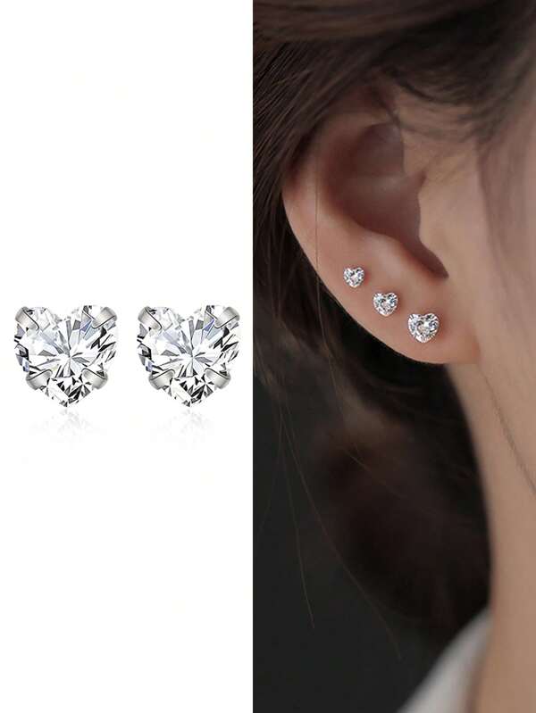 1pair Personalized & Delicate & Elegant & Charming & All-Match S925 Silver & Zirconia Heart Shaped Earrings For Women As Gift Wedding Engagement Bridal Jewelry Valentines