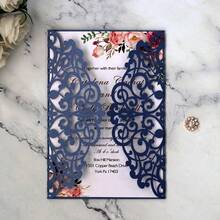 10/25pcs Laser Cut European Invitation Cards Invites Greeting Cards Wedding Invitations For Wedding Birthday Mariage Baptism Party Decoration Supplies (NO Insert,No Envelopes) - Black - View 9