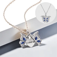 1件金色女士蝴蝶i Love You情書吊墜項鍊 - 銀色 - 查看 1