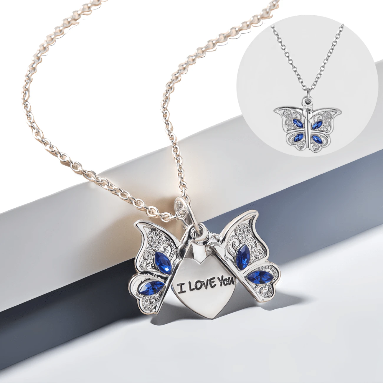 1件金色女士蝴蝶i Love You情書吊墜項鍊 - 銀色 - 查看 1