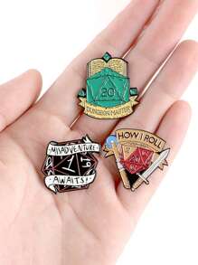 3pcs/Set Creative Brooches Combination Book, Jeans, Badge, Dice Design For Jackets Cute - Multicolor - View 3