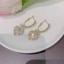 2pcs Gorgeous Cubic Zirconia Heart Shaped Pendant & Butterfly Design Earrings, Perfect For Daily Wear - Yellow Gold - View 5