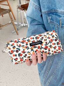 1入組攜帶式鮮花印花女士化妝包,拉鍊唇膏刷子化妝包袋,學生銥細絨復古文藝鉛筆盒,用於學生用品 - 1 - 查看 1