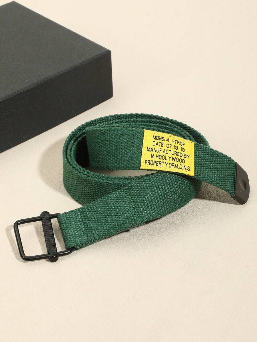 1pc Unisex Fashionable Solid Olive Green Linen Belt Suitable For Outdoor & Daily Wear - Dark Green - View 1