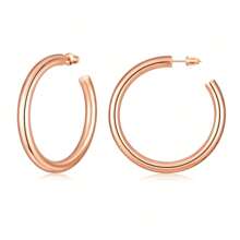 1 Paire De Boucles D'oreilles Créoles Rondes Audacieuses Pour Femmes, Plaquées Or, Conception Cylindrique En Acier Inoxydable