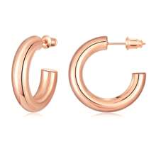 1 Paire De Boucles D'oreilles Créoles Rondes Audacieuses Pour Femmes, Plaquées Or, Conception Cylindrique En Acier Inoxydable