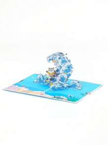 1pc Surfing Raccoon 3D Pop-Up Card, Raccoon Pattern Greeting Card, Handmade Pop Up Cards, Birthday Greeting Card, Birthday Gift, Funny Raccoon Pattern - Blue - View 5