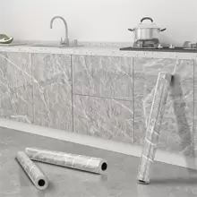 1 Roll Thickened Grey Marble Pattern Wallpaper, Vinyl Contact Paper, Waterproof, Oil-Proof, Removable For Living Room, Bedroom, Kitchen, Furniture Renovation And Decoration - Grey - View 2