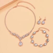New Fashion Gold Rose Gold Three Piece Set  Necklace Earrings Bracelet Bride Set - Multicolor - View 3