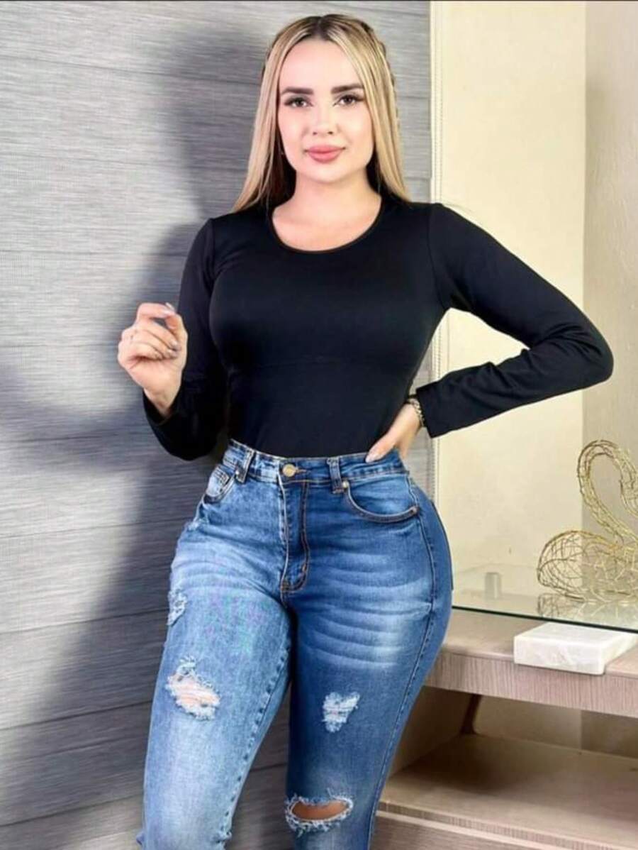 ROUND NECK Thermal Blouse - Black - View 1