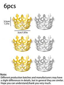6pcs Miniature Crown Decorations For Birthday Cake, Pearl Crown - 3pcs Gold+3pcs Silver - View 3