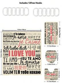 1入組「我愛你」淋浴簾/馬桶墊/浴室墊4入組,防水淋浴簾套裝,附12個淋浴鉤 - 彩色 - 查看 2