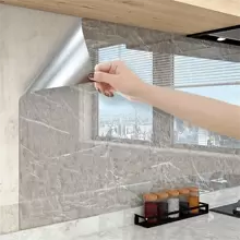 1 Roll Thickened Grey Marble Pattern Wallpaper, Vinyl Contact Paper, Waterproof, Oil-Proof, Removable For Living Room, Bedroom, Kitchen, Furniture Renovation And Decoration - Grey - View 3