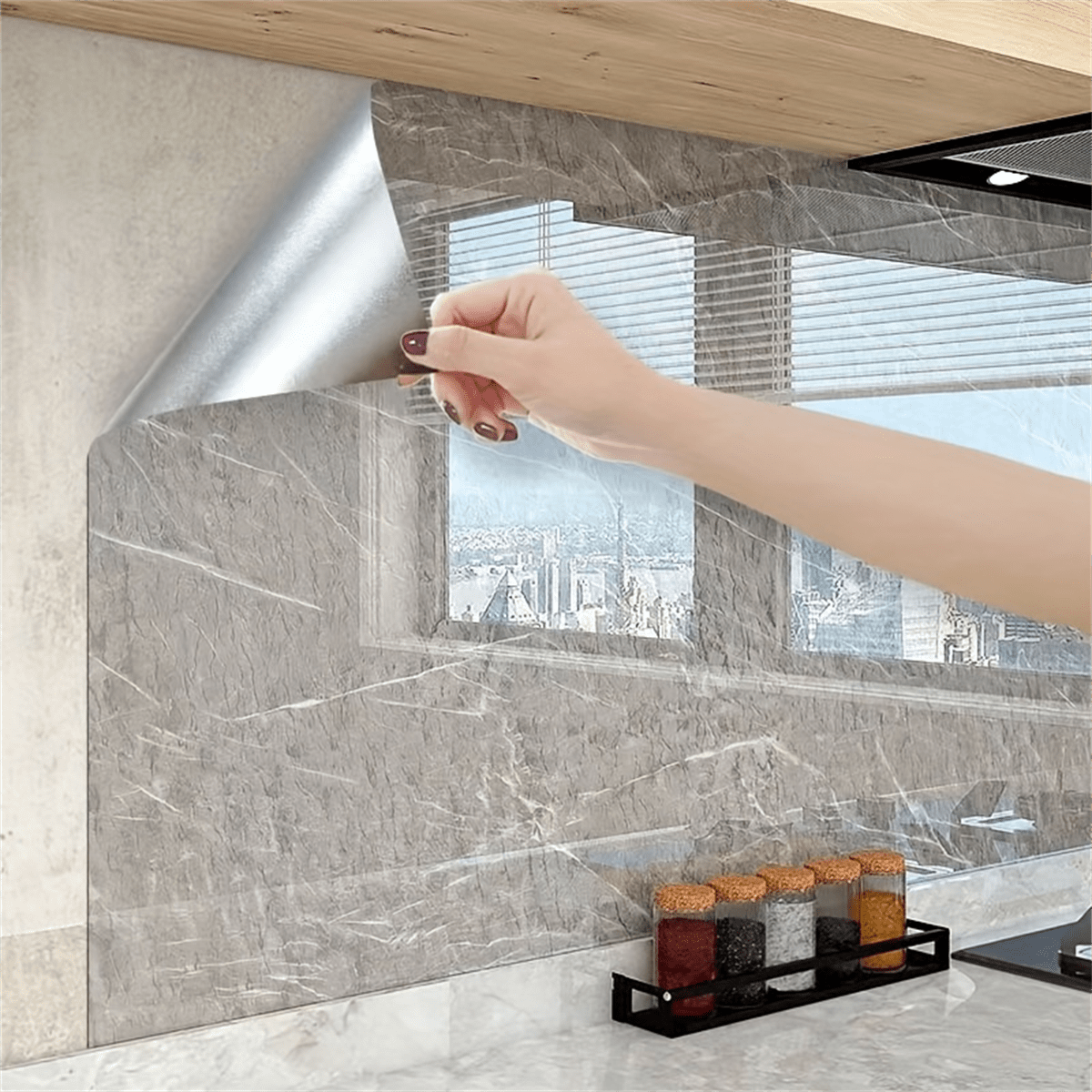 1 Roll Thickened Grey Marble Pattern Wallpaper, Vinyl Contact Paper, Waterproof, Oil-Proof, Removable For Living Room, Bedroom, Kitchen, Furniture Renovation And Decoration - Grey - View 2