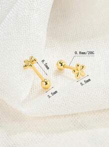 2 Pcs New Simple Stainless Steel Golden Flower Small Stud Earring For Women Girl Teen Tiny Screw Back Piercing Accessories