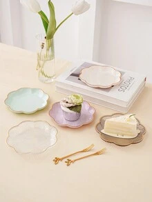 2pcs Novelty Light Luxury Gold-Plated Floral Design Multipurpose Tray - Light Grey - View 5