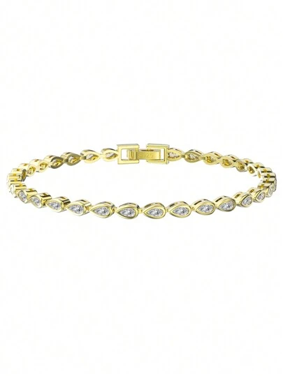 ORSA JEWELS 1 st. Lyx 925 sterling silver 14K GULDPLÄTTERAD Tennis Armband Zirkoniumoxid Hand Kedja Kvinnor Smycke För Födelsedag Årsdag Bröllop Förlovning Jul Presenter Bröllopssmycken