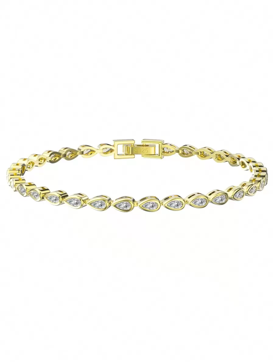 ORSA JEWELS 1 PC Luxury 925 Sterling Silver 14K Gold Plated Tennis Bracelet Zirconia Hand Chain Women Jewelry For Birthday Anniversary Day Wedding Engagement Christmas Gift Bridal Jewelry - Yellow Gold - View 1