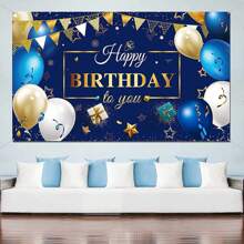 Birthday Banner For Decoration, Navy Blue And Gold Happy Birthday Sign, Birthday Party Supplies, Photo Backdrop Background For Birthday Party, Favor Boys And Girls Celebration - Blue - View 1