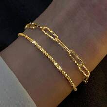 2 件/套女士时尚百搭简约手链套装带闪亮链条 - 鏈條 - 查看 7