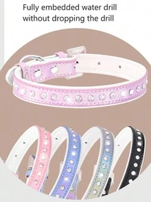 Shiny Rhinestone Dog Collar With Colorful Crystal And Diamond Inlay - Black - View 7