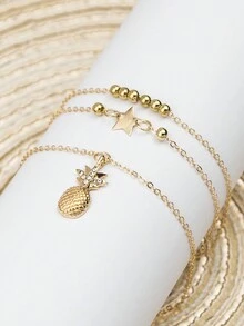 Fashionable Simple Pineapple & Star Shaped Anklet Set, Metallic Chain Foot Jewelry For Women's Daily Wear - Pineapple Pendant Anklet - View 6