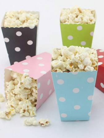 6pcs/Set Mixed Pattern Popcorn Box For Snacks, Fries, Party Favor, Birthday, Festival