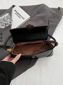 Winter Solid Colors Pu Leather Shoulder Bag/Underarm Bag For Women, Retro Baguette Shaped Shoulder Bag, Practical Gift Option For Ladies - Black - View 8