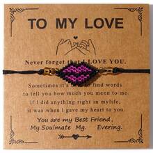 編織唇形圖案kiss禮物,附卡片,男女皆可2024年流行手工夏威夷手環可調節女士手鐲 - 小嘴唇編織手鍊 - 查看 6